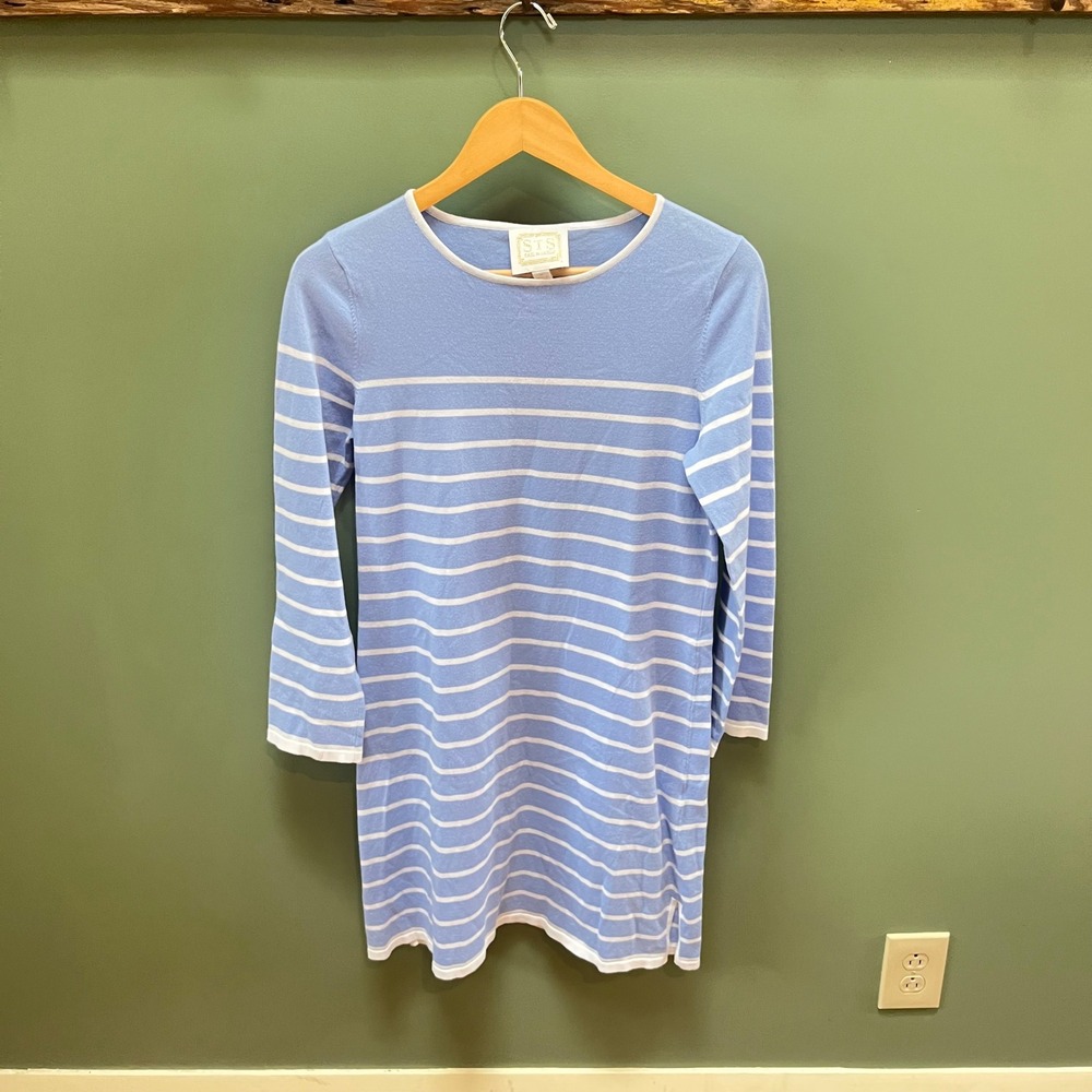 Sail to Sable Womens Blue White Striped Knit Tunic‎ Dress 3/4 Sleeve Medium STS
